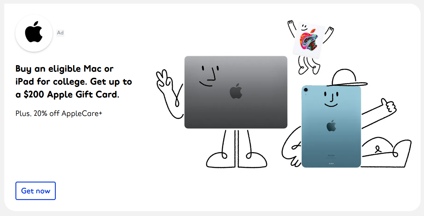$200 gift card on select ipads and macs